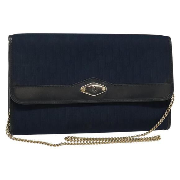 DIOR Trotter Canvas Chain Shoulder Bag Navy Gold - Picture 1 of 12